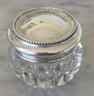 Antique Cut Crystal Dresser Powder Jar Vanity Sterling Lid Beaded Domed