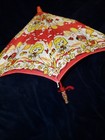 Vtg Child Parasol Red Fabric Cartoon Girl Kitsch 60s 70s 80s Toy Doll Handle