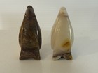 Vintage Hand Carved Banded Stone Penguin Figurines Pair Alabaster Onyx Marble