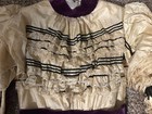 Antique Victorian Cream Silk Bodice Purple Velvet Leg O Mutton Ruffles Lace