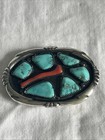 Vintage Sterling Silver Turquoise Coral Belt Buckle Signed M  Iule