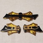 Vintage Lucite And Gold Leaf Art Deco Pin And Fur hair Clip Set Rare
