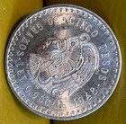 1948 Mexico Mo Cinco 5 Pesos Cuauht  moc Silver Coin     30g      900 Fine         