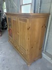 Wood Freestanding Storage Cabinet W  Glass Door  Shelves  3 Doors 3 Drawers