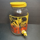 Vintage Lipton Sun Tea Jug Glass 1 Gallon Jar Retro Tiki Surfer Yellow With Lid