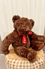Fao Schwarz Soft Plush Jointed 24  Chocolate Brown Bear - Red Ribbon 2006 W tag