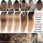 Clearance 100  Remy Human Hair Clip In Real Hair Extensions Weft Full Head Ombre