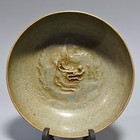 8  China Old Antique Porcelain Song Ru Kiln Lotus Flower Coiled Dragon Bowl