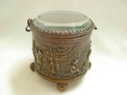 Antique French Embossed Brass Beveled Glass Jewel Box late 19th Century 