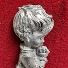 Vtg Italian Peltro Pewter Praying Boy Girl Red Velvet Easel Plaque Decor Set 2