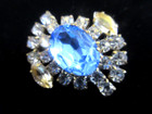 Gorgeous Czech Vintage Glass Rhinestone Button   Crystal Clear   Center Blue