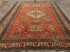 Antique Oriental Rug Orange 9x11 Hand-knotted Worn Old Big Vintage Handmade 8x11