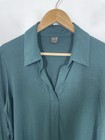 Miik Womens V Neck Collared Blouse Tunic Long Sleeve Dark Green Size Xl