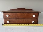 Antique Two Drawer Oak Sewing spool Cabinet Chest 17   l X 9   d X 8   h