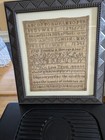 Antique Needlepoint Sampler Framed In Black Satin  By A 7 Year Old Girl 