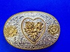 Western Flower Swirl Raised Centered Heart Two Tone Western Crumrine Belt Buckle