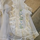 Vtg 50s Embroidered Blue Flowers White Sheer Organza Chiffon Nylon Half Apron