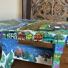 Whimsical Hand Painted Folk Art Step Stool Homes Trees Cottagecore Eclectic Fun 