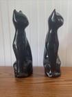 Mcm Pair Of Vintage Ceramic Solid Gloss Black Siamese Cats   12 5    Tall