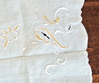 Embroided Hankerchief Linen Floral Teal Vtg