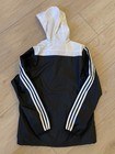 Adidas Youth Large Black White Windbreaker Jacket Hooded Full Zip Mesh Lined
