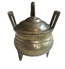 Vintage Brass Etched Tripod Incense Burner With Fitted Lid From China 