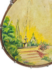Rare 1930 s Ludwig   Ludwig Green Sparkle Floor Bass Drum Painted Scene 28 X 14