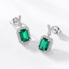 Lab-created Emerald Rectangle Drop Earrings S925 Sterling Silver Women Gift