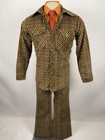 Vtg 60s 70s Leisure Suit Corduroy Mens Medium Jacket 30 30 Pants Bell Bottom Mod