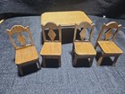 Dollhouse Dining Table And 4 Chairs Set  Vintage Wooden Miniature Furniture