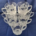 Vintage Floral Pressed Glass Cup Mug Set Of 8  a 