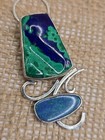 Sterling Silver Sea Opal Azurite Malachite Pendant 22  Necklace Sw Native Am