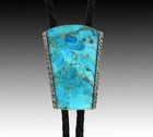 Kingman Turquoise Bolo Tie Nickel Silver  Wedding Bolo Tie  Maverick Collection