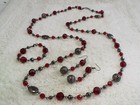 Gunmetal Red Bead Necklace   Bracelet   Pierced Earrings Set  b29 