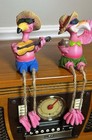Tropical Flamingo Figurines Set Playing Music Beach Decor Swing Legs Cute 10in