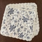 Vintage Blue Floral Cloth Fabric Coaster Napkins Set Of 10 With Lace Trim