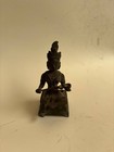 Antique Indian Brass Hindu Deity Seated Figurine Ritual Oil Lamp Sculpture