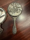 Vintage Antique Silver Plated Ornate Vanity Small Hand-held Mirror Incredible 