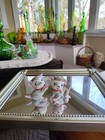 2 Vtg Kitty Cat Glass Sugar Crystal Ceramic Figurines Japan 