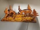 24  X 10  Large Forest Fighting Elk Stag Deer Hand Carved Wood Vintage Damaged