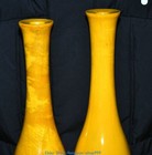 10 6   Old Chinese Jinsi Nanmu Wood Hand Carved Flower Bottle Vase Pair