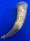 Beautiful Antique Powder Cow Horn 11  Carved Very Dark Patina Early 1800s