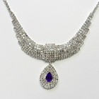 Silver Purple Rhinestone Crystal Necklace Set Evening Formal Wedding