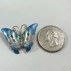 Stunning 925 Sterling Silver Blue Cloisonne Butterfly Brooch Pin Delicate Dainty
