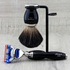 Shaving Set Black Badger Brush   5 Edge Razors Classic Shaving Kit For Men Gift
