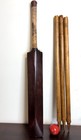 Vtg Antique Cricket Set English Willow Bat Hand Made Tower Brand W  Ball Stumps