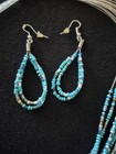 Turquoise Glass Jewelry Set Necklace   Earrings Round Bead Stones