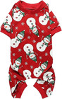 Dog Pajamas Cotton Snowman Print Medium Red 15 Inch Back Length Holiday Pet
