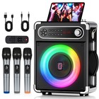 Portable Karaoke Machine With 3 Wireless Mics  Bluetooth Speaker With Rgb Lights