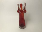 Cranberry Clear Art Glass Vase Ruffled Crimped Dripped Top 8  Tall Vintage